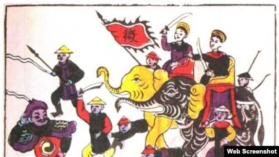 Hai Bà Trưng khởi nghĩa (Tranh dân gian Đông Hồ - Ảnh chụp Báo Giáo dục)