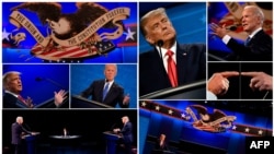 This combination of pictures created Oct. 22, 2020, shows US President Donald Trump and Democratic presidential candidate and former US Vice President Joe Biden during the final presidential debate at Belmont University in Nashville, Tenn.