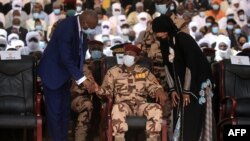 Le général Mahamat Idriss Deby aux funérailles d'État du défunt président tchadien Idriss Deby Itno, à N'Djamena, le 23 avril 2021.
