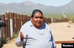 Verlon Jose, vice-chairman of the Tohono O'odham Nation, talks with reporters on the U.S.-Mexico border on the Tohono O'odham reservation in Chukut Kuk, Arizona, April 6, 2017.