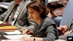 Deputy Ambassador to the United Nations Rosemary DiCarlo speaks as the U.N. Security Council meets to discuss the humanitarian situation in Ukraine, Aug. 5, 2014.