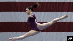 Jordyn Wieber competes in balance beam during the women's senior division at the US gymnastics championships on June 10, 2012 in St. Louis. Wieber took first place overall in the competition. 