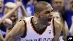 Russel Westbrook joue un match en NBA à Oklahoma City, le 31 mai 2012.