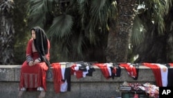 A young woman sells Egyptian flags in central Cairo. Young activists who spearheaded Egypt's pro-democracy revolution called for a "no" vote in next weekend's referendum on constitutional reform, March 14, 2011