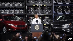 美國總統奧巴馬1月7日在密歇根州發表講話。