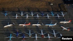 An aerial photo shows Boeing 737 MAX aircraft at Boeing facilities at the Grant County International Airport in Moses Lake, Washington, September 16, 2019.