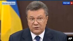 In this framegrab provided by Russian TV Channel Vesti24 via The Associated Press Television News, showing Ukraine's fugitive president, Viktor Yanukovych speaking on Russian state television in Rostov-on-Don, Russia, Sunday, April 13, 2014