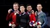 奥运会美国花样滑冰参赛选手，右起第二人是周知方(Vincent Zhou)。（2018年1月6日） 