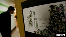 탈북민이 북한에 있을 때 목격한 공개처형 장면을 그린 그림이 서울에서 열린 북한 인권 관련 행사장에 전시됐다. (자료사진)