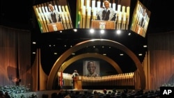 Chief Mantanzima speaks during the funeral service for former South African president Nelson Mandela is taking place in Qunu, South Africa Sunday, Dec. 15, 2013.