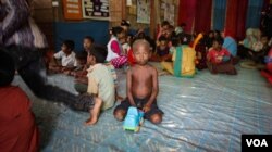 Children at a care center set up near to the Rohingya camps and run by an NGO called Action Against Hunger. (J.Owens/VOA)