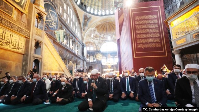 Turkish President Erdogan joined the first prayers at Hagia Sophia