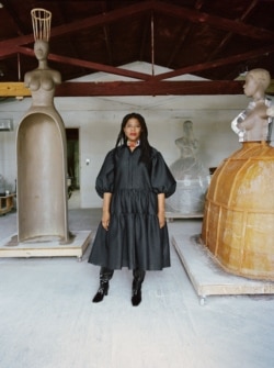 In this 2020 photo provided by Boston's Institute of Contemporary Art, artist Simone Leigh poses for a photo at Stratton Sculpture Studios. (Photo by Shaniqwa Jarvis - Courtesy of Simone Leigh and Hauser & Wirth)