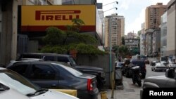 The logo of Pirelli is seen at a tire workshop in Caracas, Venezuela, Aug. 27, 2018.