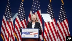 Secretary of State Hillary Clinton gives a speech on counterterrorism at John Jay College of Criminal Justice, Friday, Sept. 9, 2011 in New York.