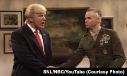 Actor Alec Baldwin portraying President-elect Donald Trump on Saturday Night Live. The general was eager to hear about Trump's “secret plan” to destroy ISIS.