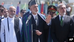 Afghan President Hamid Karzai speaks during the Independence Day ceremony in Kabul, Afghanistan, Aug. 19, 2014.