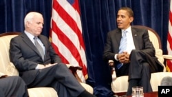 President-elect Barack Obama meets with Sen John McCain, R-Ariz., Nov. 17, 2008, at Obama's transition office in downtown Chicago. China is thought to have hacked the presidential campaigns of both Obama and McCain in 2008. 