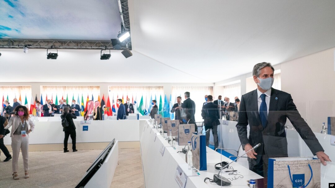 Secretary of State Antony Blinken arrives at a G20 foreign ministers meeting in Matera, Italy, June 29, 2021. 