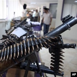 This 2009 file photo shows weapons allegedly confiscated from Jundallah, an armed Sunni opposition group in Zahedan in southeastern Iran