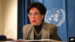 The director-general of the World Health Organization WHO , Margaret Chan , speaks during a news conference in Geneva, October 20, 2015. 