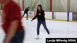 University of Denver international student Tanya Tanyarattinan ice skates at the indoor skating rink on campus.
