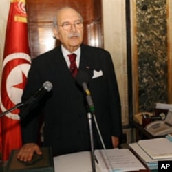 New Tunisian President Foued Mebazaa swears-in at the Tunisian Asssembly in Tunis, 15 Jan 2011