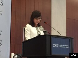 日本防卫大臣稻田朋美在华盛顿发表演讲
