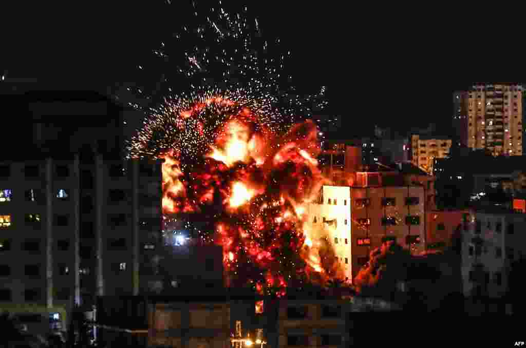 An explosion is seen during an Israeli airstike on Gaza City, May 4, 2019.