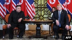 U.S. President Donald Trump and North Korea's leader Kim Jong Un meet during the second U.S.-North Korea summit at the Sofitel Legend Metropole hotel in Hanoi, Feb. 28, 2019.