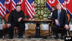 U.S. President Donald Trump and North Korea's leader Kim Jong Un meet during the second U.S.-North Korea summit at the Sofitel Legend Metropole hotel in Hanoi, Feb. 28, 2019.