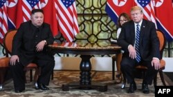 U.S. President Donald Trump and North Korea's leader Kim Jong Un meet during the second U.S.-North Korea summit at the Sofitel Legend Metropole hotel in Hanoi, Feb. 28, 2019.