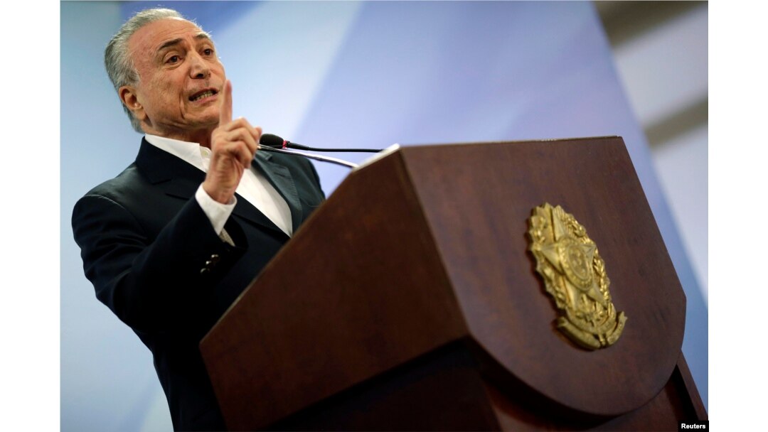 Brazil's President Michel Temer speaks at Planalto Palace in Brasilia, Brazil, May 20, 2017.