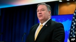 Secretary of State Mike Pompeo speaks at a news conference at the State Department in Washington, Friday, Feb. 1, 2019, in Washington.