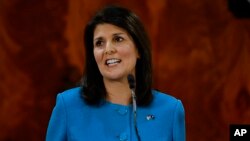 FILE - South Carolina Gov. Nikki Haley delivers her State of the State address to the joint session of the legislature, at the Statehouse in Columbia, S.C., Jan. 21, 2015.