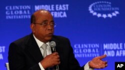 FILE - Mo Ibrahim, Founder and Chairman of the Mo Ibrahim Foundation, speaks at the Clinton Global Initiative Middle East & Africa meeting in Marrakech, Morocco, May 6, 2015.