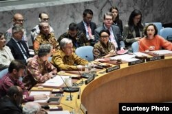 Sekjen PBB Antonio Guterres berbicara dalam Sidang DK PBB yang dipimpin oleh Menlu Retno Marsudi, Selasa 7/5 (Foto: Courtesy).