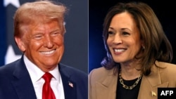 (Photo montage créé le 25 octobre 2024) Donald Trump, au Crown Complex à Fayetteville, en Caroline du Nord, le 4 octobre 2024. Kamala Harris, lors d'un événement organisé par Univision à l'Université du Nevada à Las Vegas, le 10 octobre 2024.