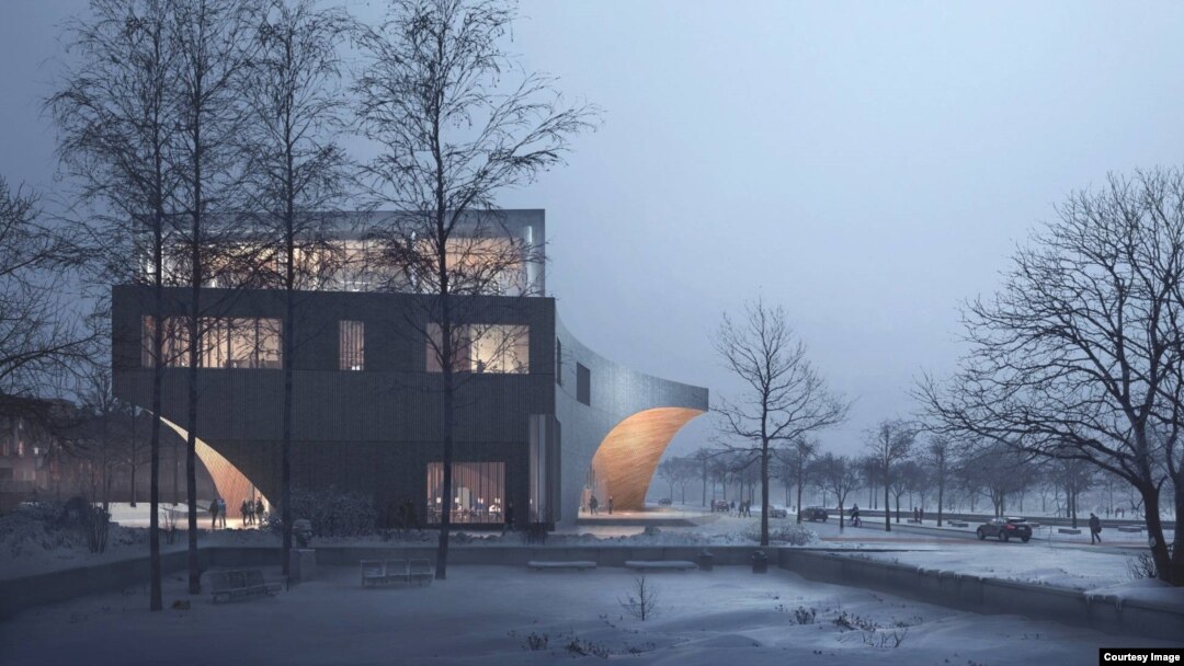 Artist rendition of the new main library at Temple University in Philadelphia, PA. (Credit: Snøhetta/Stantec Architects)