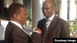 Justice Minister Emmerson Mnangagwa and Information Minister Jonathan Moyo. (Photo/Zanu-PF Live Facebook Page)