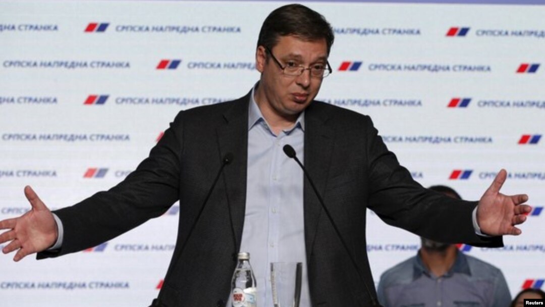 PM Serbia, Aleksandar Vucic memenangkan pemilu dengan selisih suara besar, Senin (25/4).
