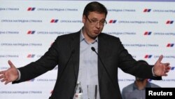 PM Serbia, Aleksandar Vucic memenangkan pemilu dengan selisih suara besar, Senin (25/4).