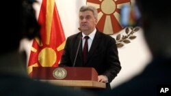 Macedonian President George Ivanov addresses to the media in the Presidential office in Skopje, June 13, 2018. 