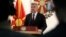 Macedonian President George Ivanov addresses to the media in the Presidential office in Skopje, June 13, 2018. 