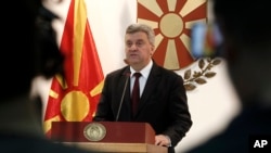 Macedonian President George Ivanov addresses to the media in the Presidential office in Skopje, June 13, 2018. 