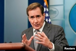 FILE - U.S. White House spokesman John Kirby holds press briefing at the White House in Washington, Oct. 26, 2023.