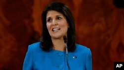 FILE - South Carolina Gov. Nikki Haley delivers her State of the State address to the joint session of the legislature, at the Statehouse in Columbia, S.C., Jan. 21, 2015.