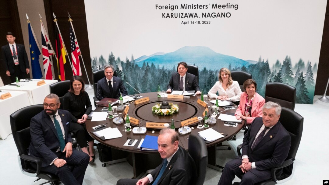Các Ngoại trưởng G7 họp tại khách sạn Prince Karuizawa ở Karuizawa, Nhật, ngày 18/4/2023. 