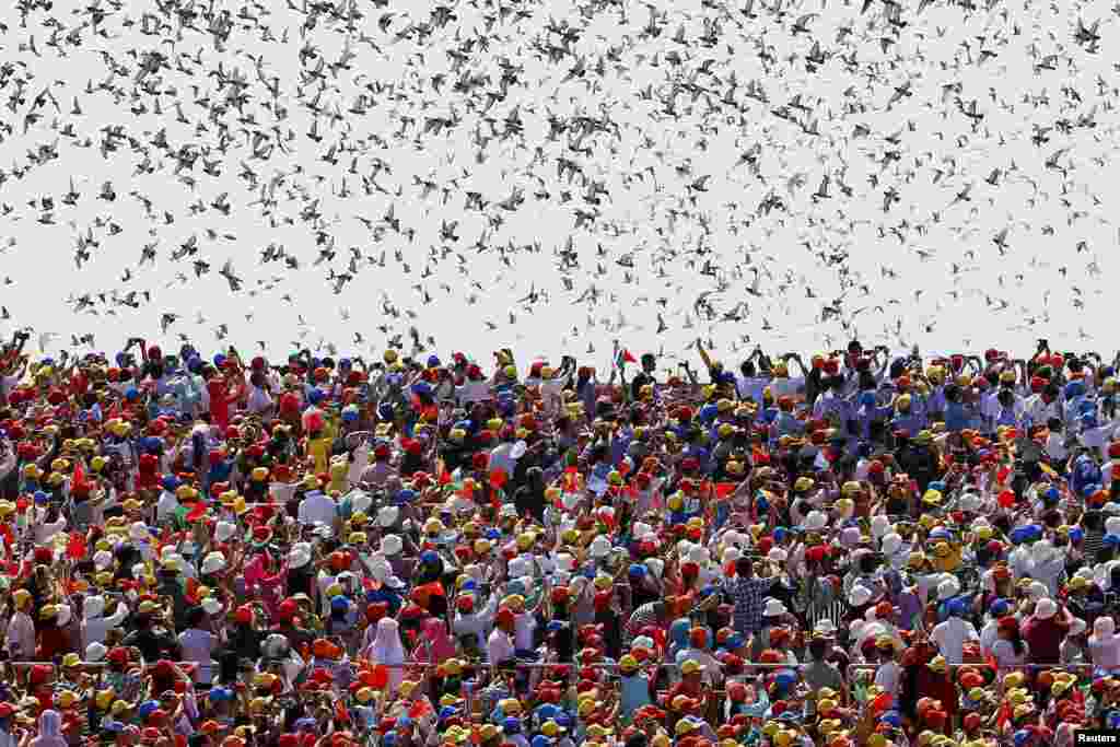 Birds are released at the end of the military parade marking the 70th anniversary of the end of World War II, in Beijing, China.