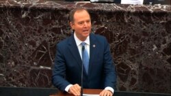 In this image from video, impeachment manager Rep. Adam Schiff, D-Calif., speaks in favor of an amendment offered by Senate Minority Leader Chuck Schumer, D-N.Y., during the impeachment trial against President Trump in the Senate, Jan. 21, 2020.